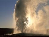 Old Faithful Geyser at Sunset, Yellowstone, Wyoming