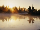 Fog Over Reflection Lake at Sunrise, Mount Rainier National Park, Washington